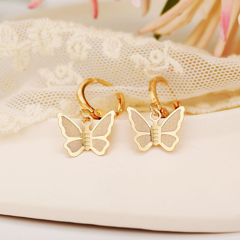 Butterfly Dangle Earrings Creative Vintage Gold Frosted Metal Earrings Buckle Distributor