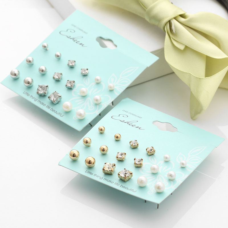 Korean Version Of The Earrings Artificial Pearl Earrings Set Rhinestone Pearl Distributor