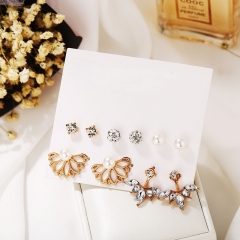 Lotus Flower Diamond Ball Pearl Set Creative Retro Minimalist Earrings Supplier