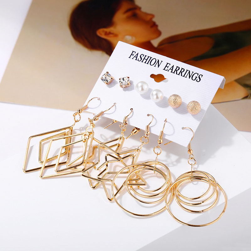 Creative  Pearl Pentagram Multi-element Pieces Set Of Earrings Supplier