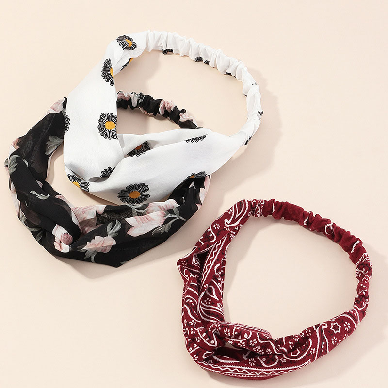 Hair Accessories Daisy Flowers Cross Headband Fabric Print Distributor