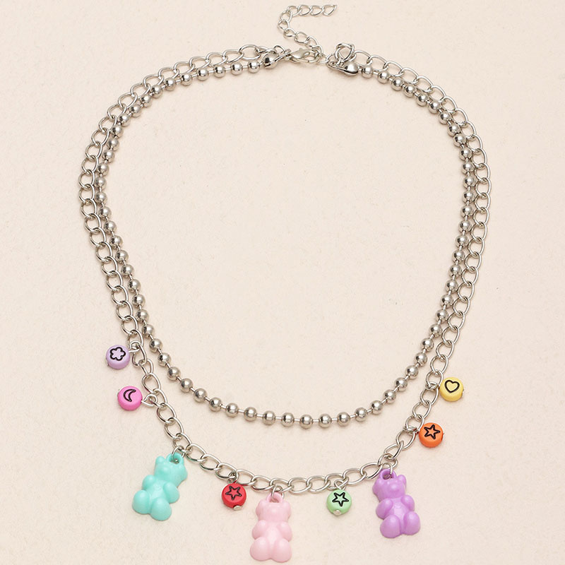 Cute And Colorful Bear Necklace Personality Round Beads Manufacturer
