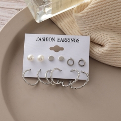 Creative Alloy Silver 6 Pairs Pearl Stud Earrings Set Distributor