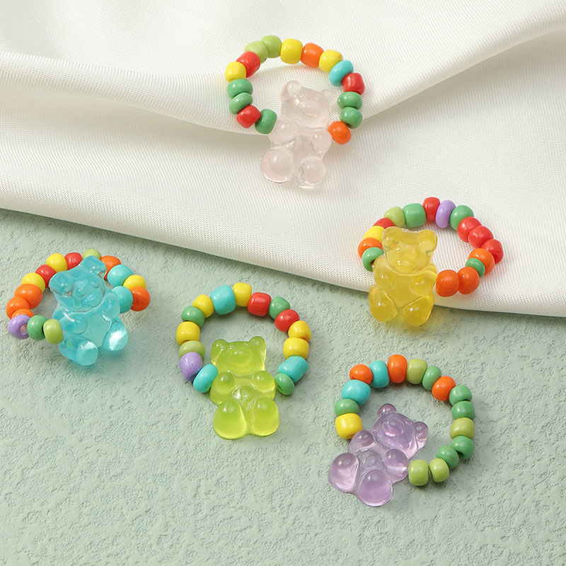 Sweet And Cute Candy-colored Bear Ring Colorful Rice Beads Manufacturer