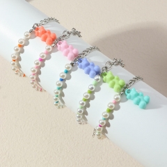 Fashion Colorful Jelly Bear Bracelet Hip Hop Pearls Manufacturer