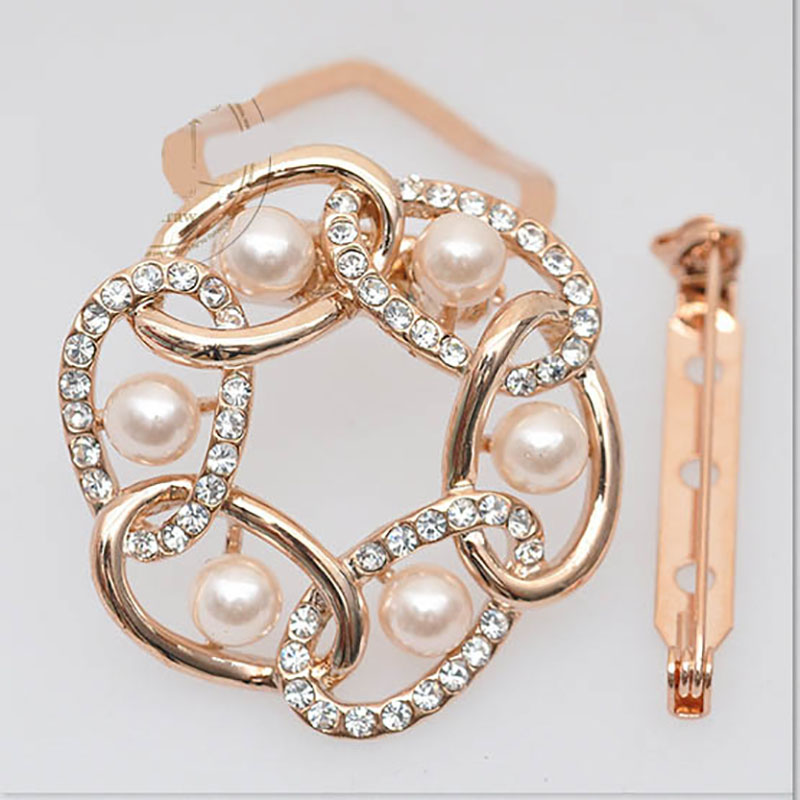 Wholesale Pearl Silk Scarf Buckle Statement Brooch Dress