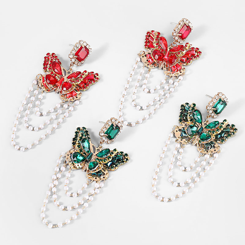 Korean Trendy Fashion Alloy With Diamonds Imitation Pearl Butterfly Earrings Distributor