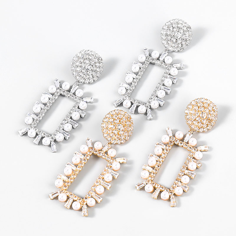 Fashion Alloy With Diamonds With Pearls Square Earrings Distributor