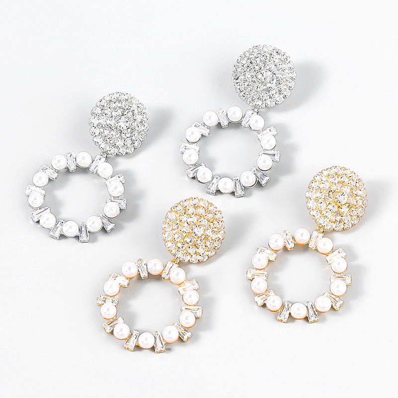 Design Sense Alloy With Diamonds Imitation Pearl Round Earrings Distributor