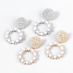 Design Sense Alloy With Diamonds Imitation Pearl Round Earrings Distributor