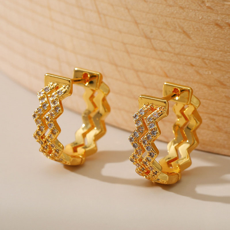 Wave  Hip-hop Trend Gold With Zirconia Earrings Distributor