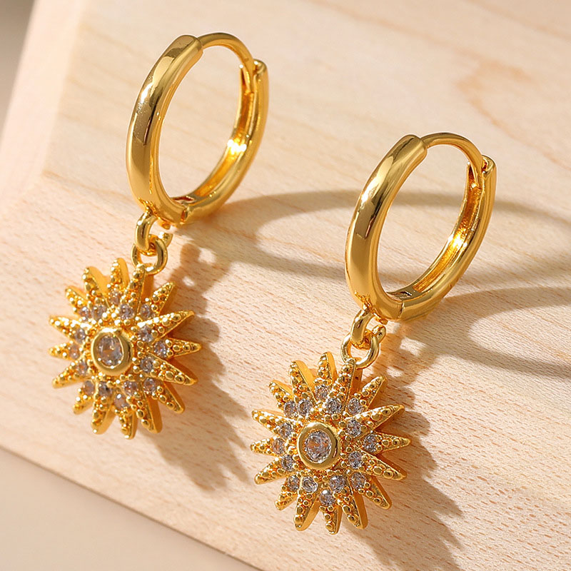 Sun Flower Earrings Light Luxury With Zirconia Copper Fashion Distributor