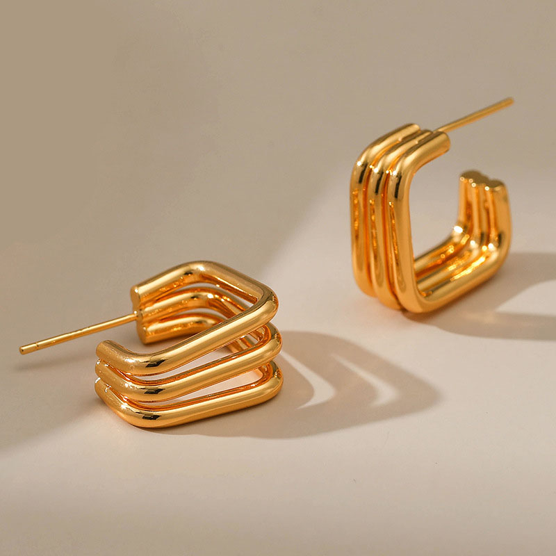 18K Gold-plated Earrings Geometric Minimalist Three-dimensional Square Earrings Distributor