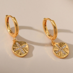 Copper Zircon Earrings Cross Geometric Small Round Piece Pendant Distributor