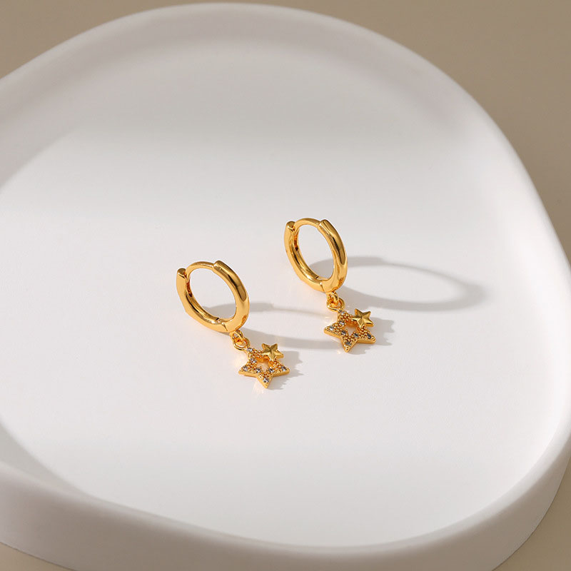 Hollow Earrings Pentagram White Stone Texture Distributor
