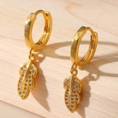 Feather Dangles With Zirconia Earrings 18k Real Gold Distributor