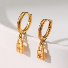 Gold Small Lock Zircon Metal Wind Earrings Distributor