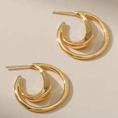 Earrings C-shaped Double Layer Geometric Irregular Minimalist Distributor
