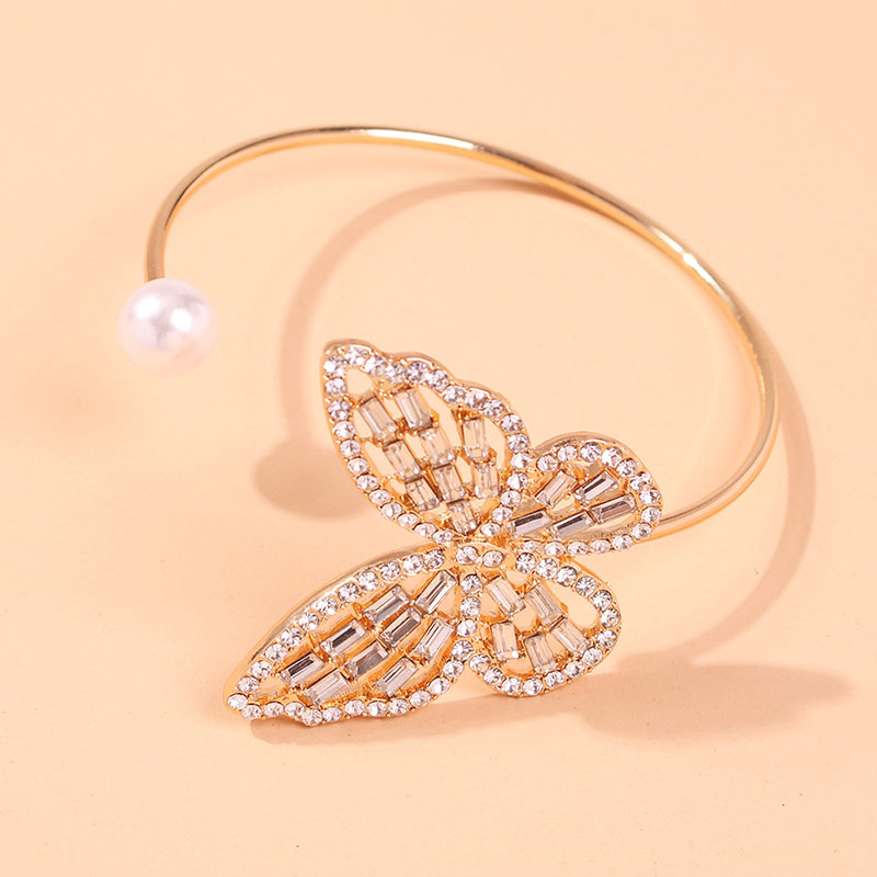 Fashion Hollow Sparkling Diamond Bracelet Pearl Butterfly Opening Adjustable Distributor