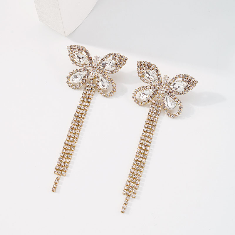 Light Luxury Claw Chain Earrings Full Of Diamond Butterfly Tassel Manufacturer