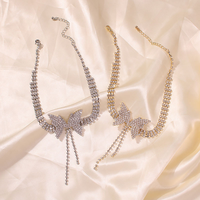 Super Fairy Full Diamond Bow Short Necklace Fashion Trend Distributor