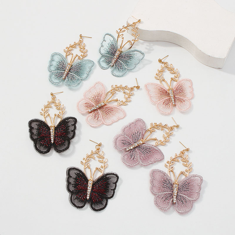 Creative Ancient Embroidery Butterfly Earrings Super Fairy Alloy Lace Distributor