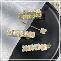 Wholesale Korean Sweet Shells Flowers Green Leaves With Diamonds Hair Clips