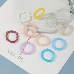 Wholesale Retro Fresh Beaded Crystal Resin Ring Set Tide