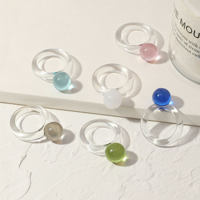 Wholesale Ins Clear Crystal Sphere Resin Ring Personality Cute
