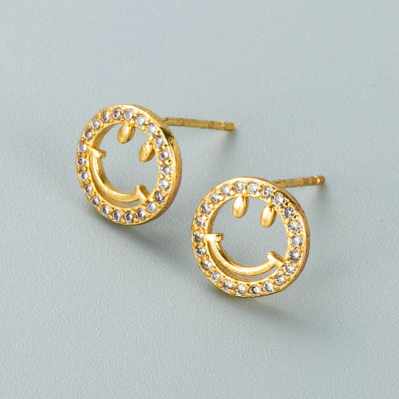 Fashion Ins Copper Gold Plated With Zirconia Hollow Smiley Earrings Supplier