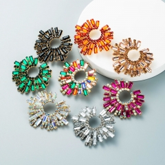 Alloy Inlaid Colorful Rhinestones Sunflower Earrings Super Flash Hipster Supplier