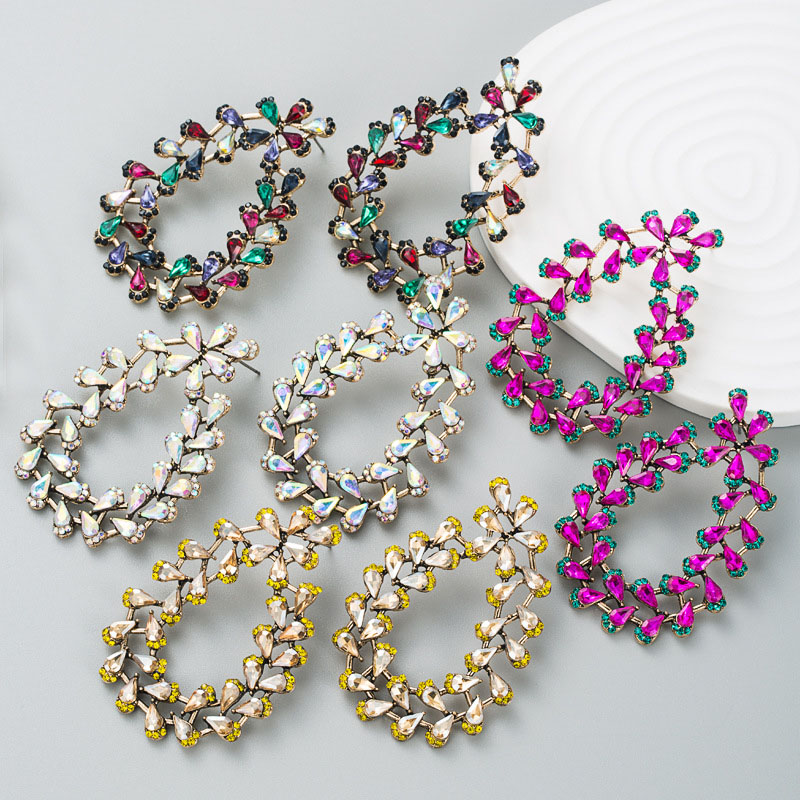 Wholesale Fashion Exaggerated Shiny Alloy Color Rhinestone Geometric Earrings Vendors