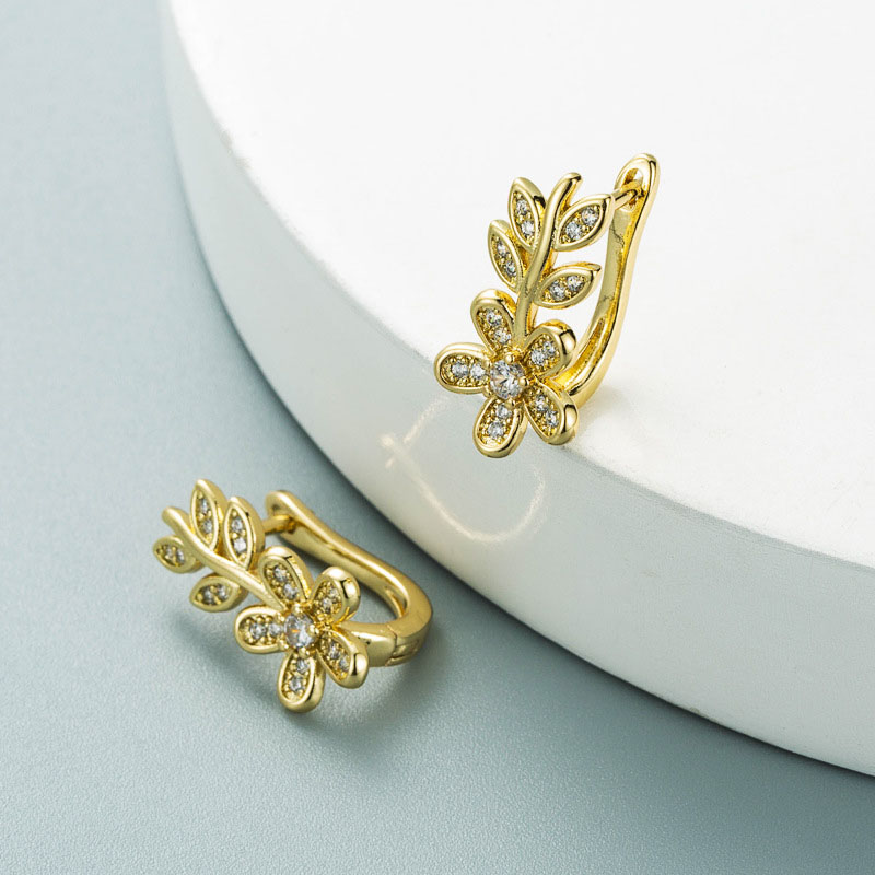 Earrings Flower Leaves Inlaid Zirconia Earrings Supplier