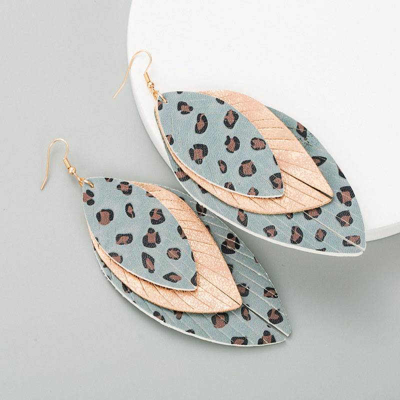 Creative Exaggerated Multi-layer Leather Print Leaf Shape Earrings Supplier