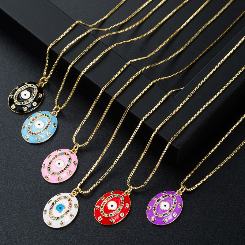 Wholesale Fashion Trend Copper Plated 18k Gold Zirconia Colorful Oil Drip Necklace Vendors
