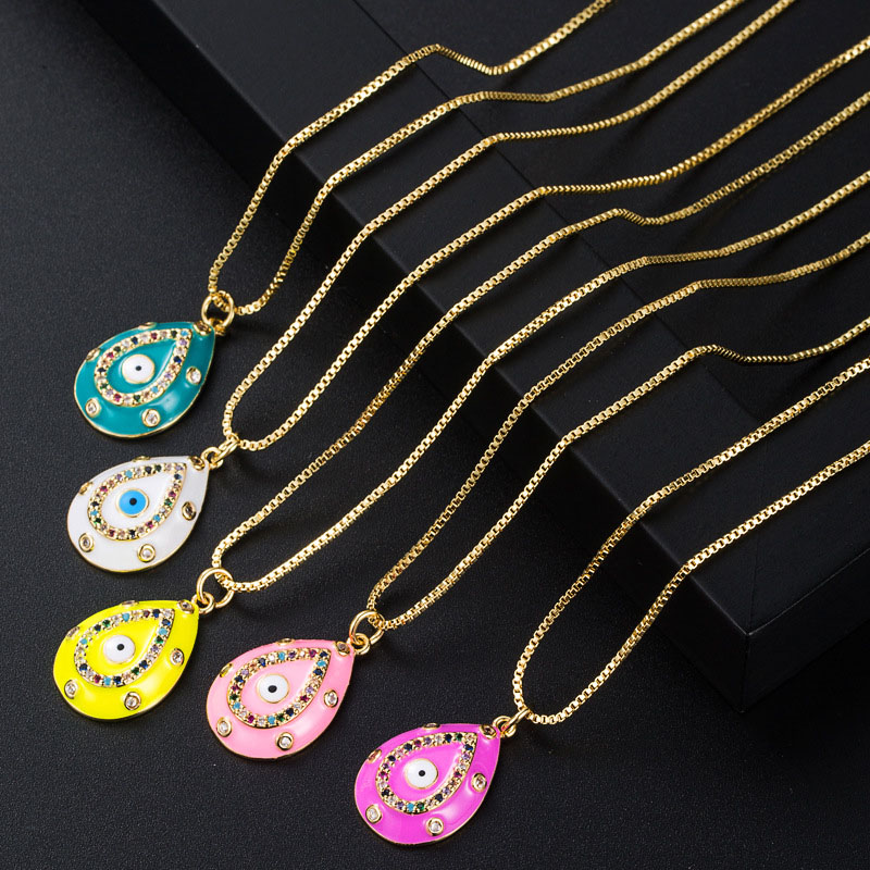 Wholesale Fashion Personalized Design Copper Zircon Colorful Oil Drops Necklace Vendors