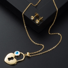 Creative Devil's Eye Pendant Necklace Brass Earrings 2 Piece Set Supplier