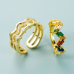 Ins Fashion Trend Brass Gold Plated Color Zirconia Hip Hop Open Ring Supplier