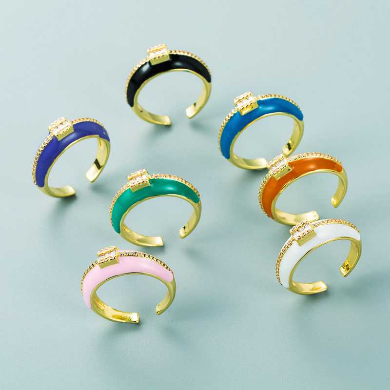 Fashion Personalized Copper Zircon Colorful Oil Drip Ring Supplier