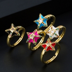 Wholesale Fashion Personalized Copper Color Zircon Drip Oil Pentagram Opening Ring Vendors