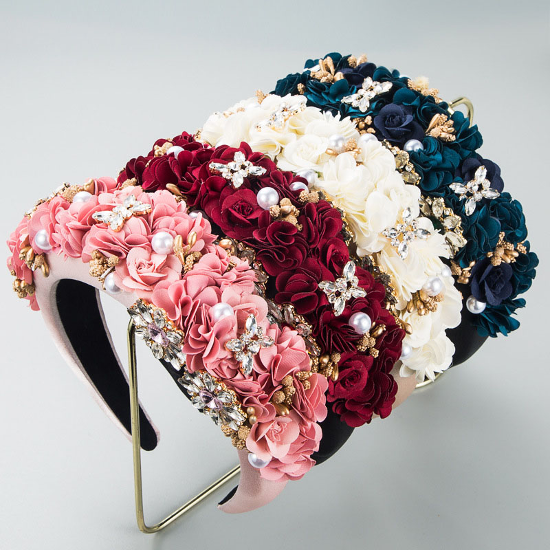 Wholesale Hair Band Fashion Baroque Floral Headband Rhinestone Exaggerated Vendors