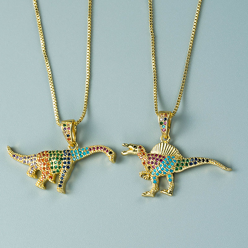 Personalized Creative Copper Gold Plated Colorful Zirconia Dinosaur Pendant Supplier