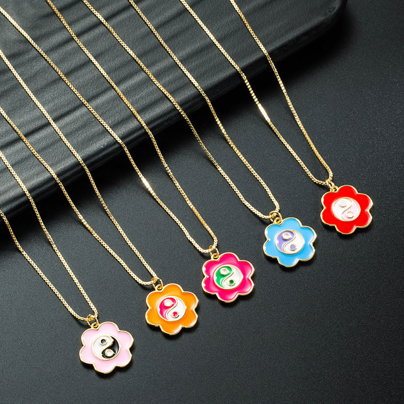 Wholesale Fashion Creative Flower Pendant With Colorful Enamel Collarbone Chain Vendors
