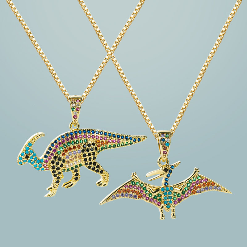 Fashion Trend Creative Pop Set Zirconia Jurassic Colorful Dinosaur Pendant Supplier