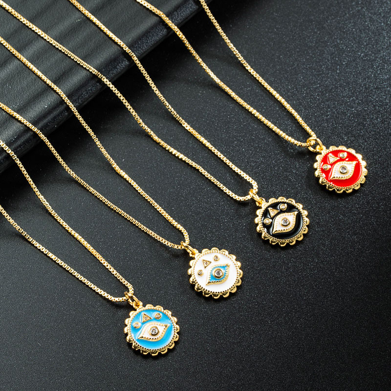 Wholesale Devil's Eye Series Eye Round Pendant Enamel Lock Chain Vendors