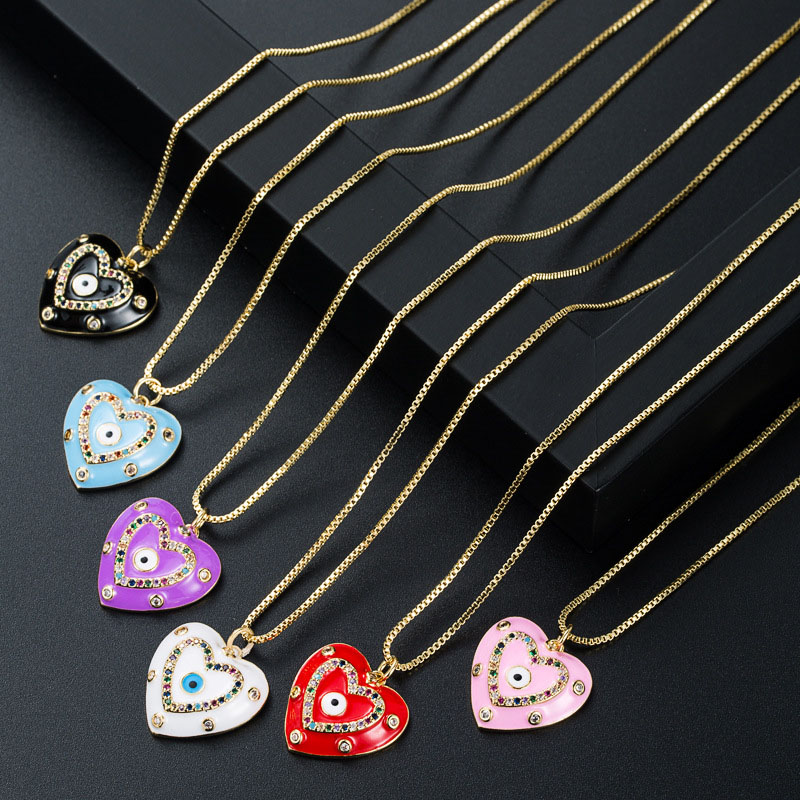 Wholesale Fashion Zircon Color Oil Drip Heart-shaped Devil's Eye Pendant Vendors