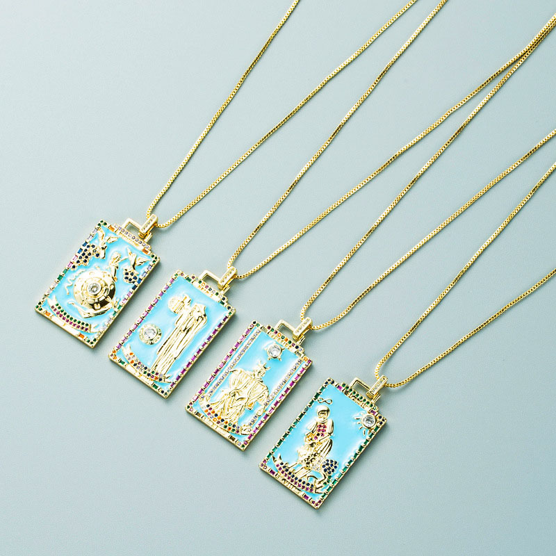 Korean Fashion Explosion Zircon Drip Oil Tarot Card Pattern Square Pendant Supplier