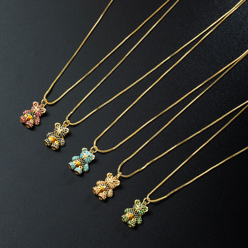 Wholesale Ins Japanese And Korean Simple Cute Bear Pendant Color Zirconia Vendors