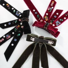 Hair Accessories Literary Double Bow Hairpin Gold Velvet Manufacturer