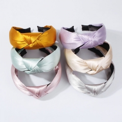 Simple Solid Color Headband Satin Cloth Wide Knotted Fashion Headband Manufacturer